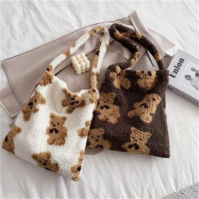 FASHION Trendy  Women Large Capacity Plush Velvet Tote Bag Cartoon Bear Shoulder Bag Autumn And Winter Handbag Girls 2024 New Year Gifts