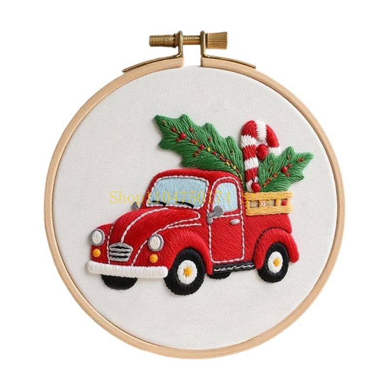 Christmas Themed Embroidery Set with Embroidery Hoop Cloth Thread Needle Instructions for Beginner Handmade Art Craft top sale