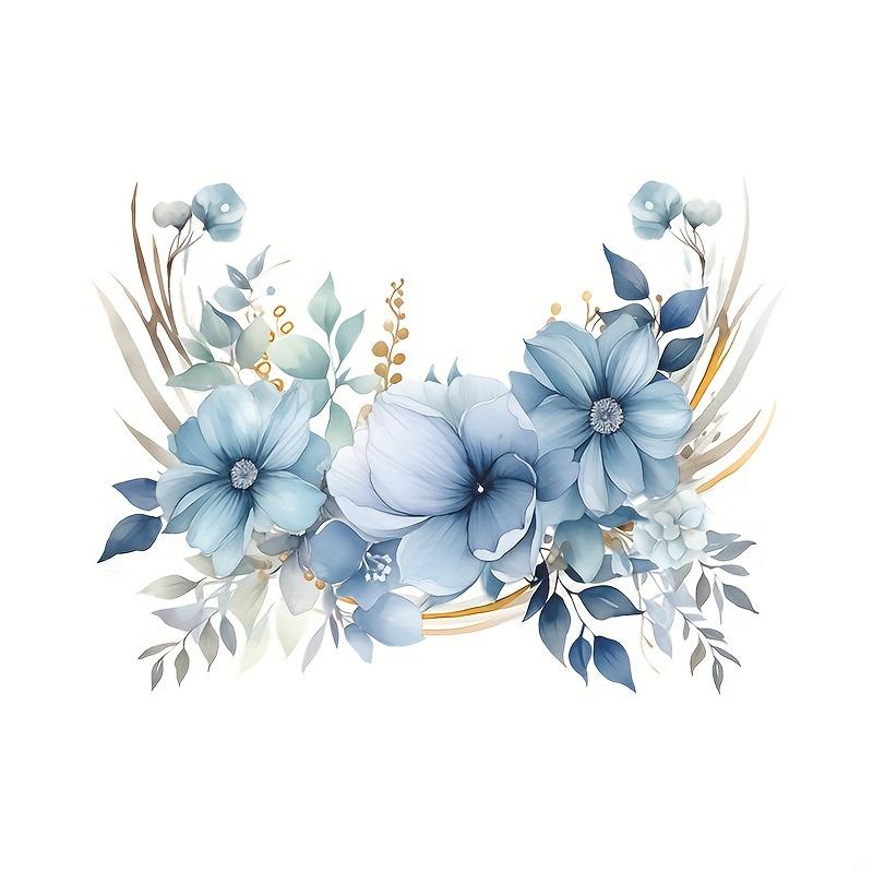 

1pc Watercolor Blue Flower Toilet Sticker for Bathroom Home Decor Wall Decals
