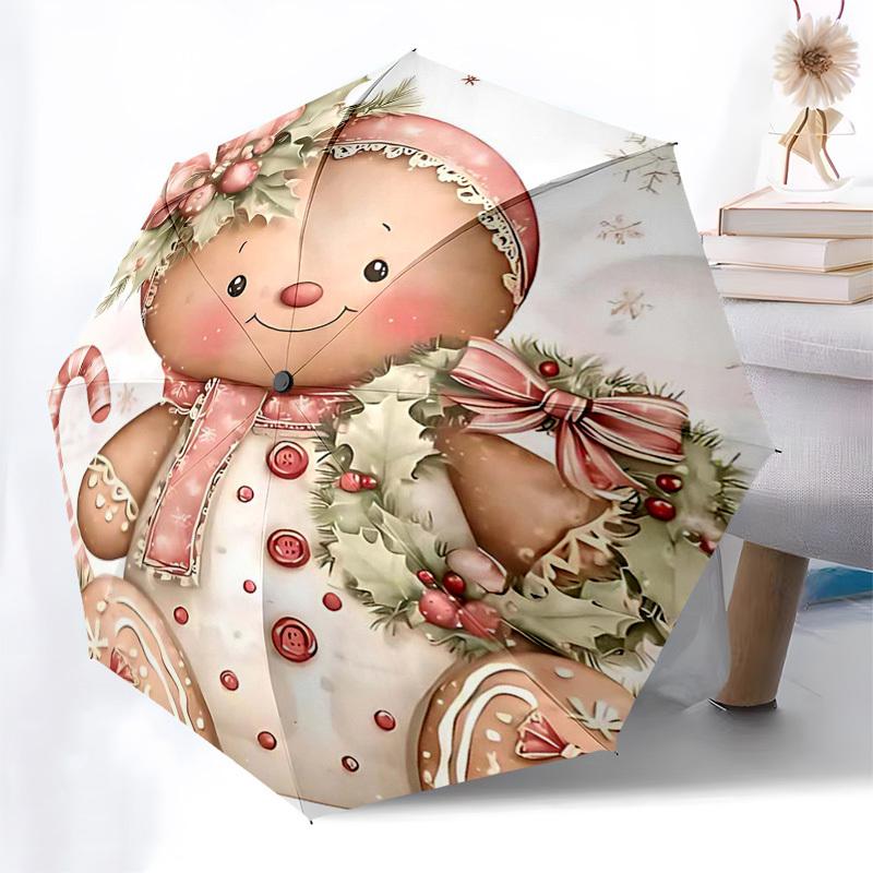 

1pc Christmas Gingerbread Man Automatic Folding Umbrella, Festive Gift for Fans, Travelers & Daily Use.V021