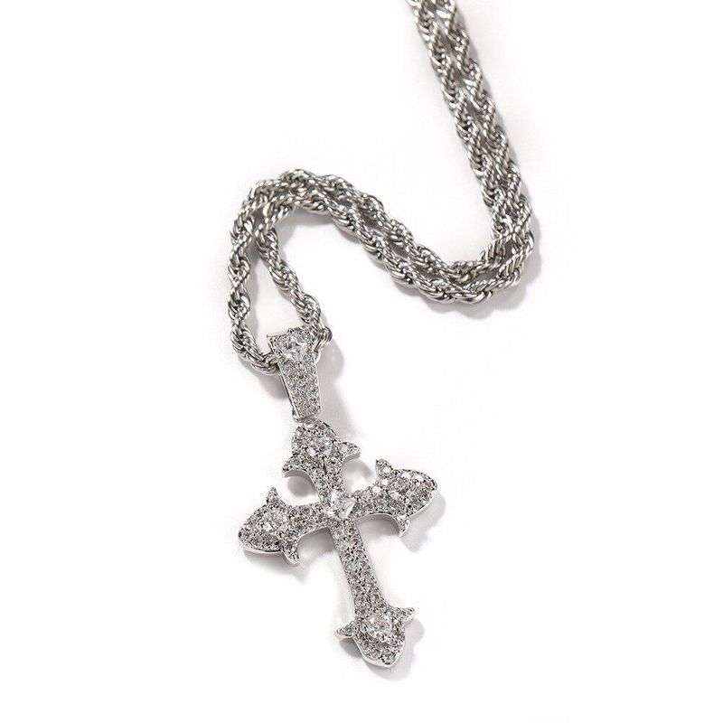Fashion Copper Inlaid Zircon Men's and Women's Cross Pendant