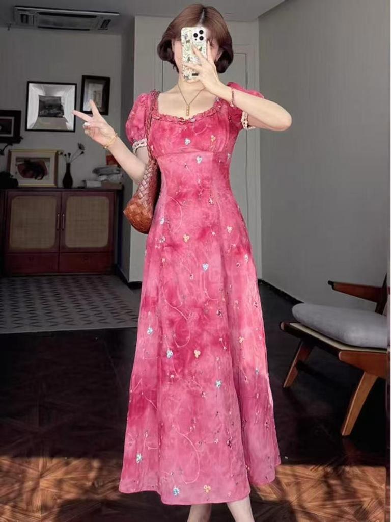 Women's Summer 2026 Retro Print Slim Fit Maxi Dress
