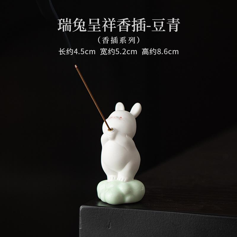 Bean Green Cute Rabbit Incense Holder Water Fountain Decoration Incense Burners Meditation Censer Chinese Tea Set Decoration