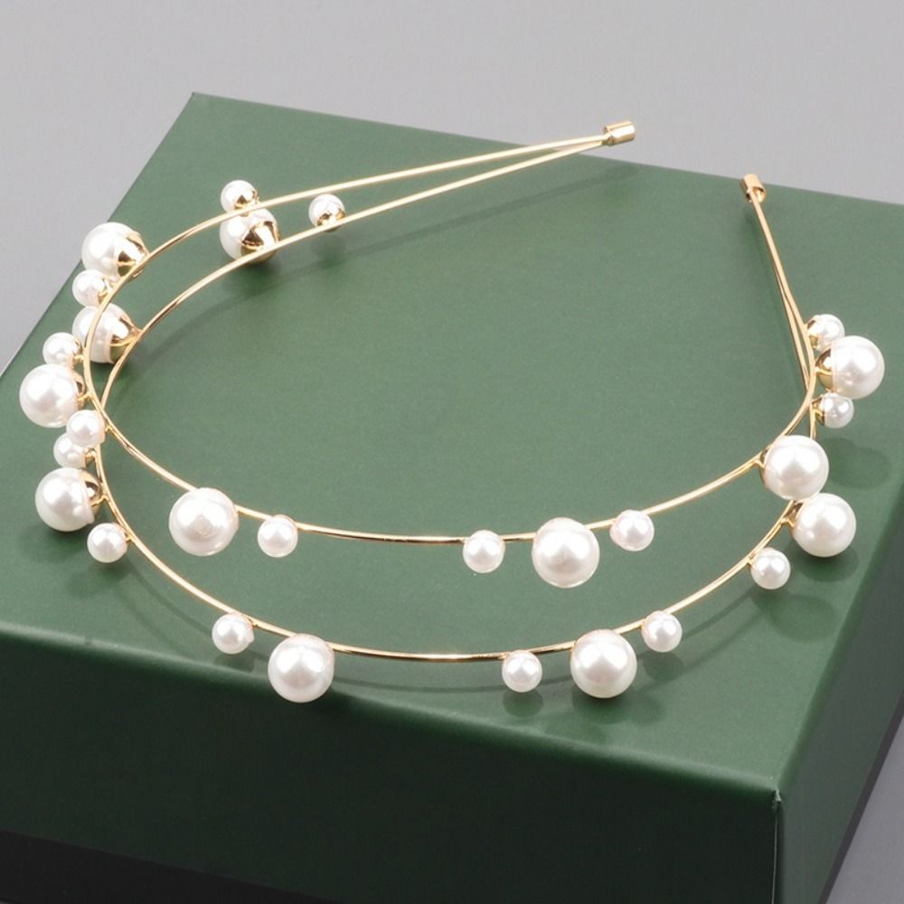 Natural Pearl Pearl Hair Band Double Layered Pearl Headband Versatile Bridal Hair Crown  For Girls