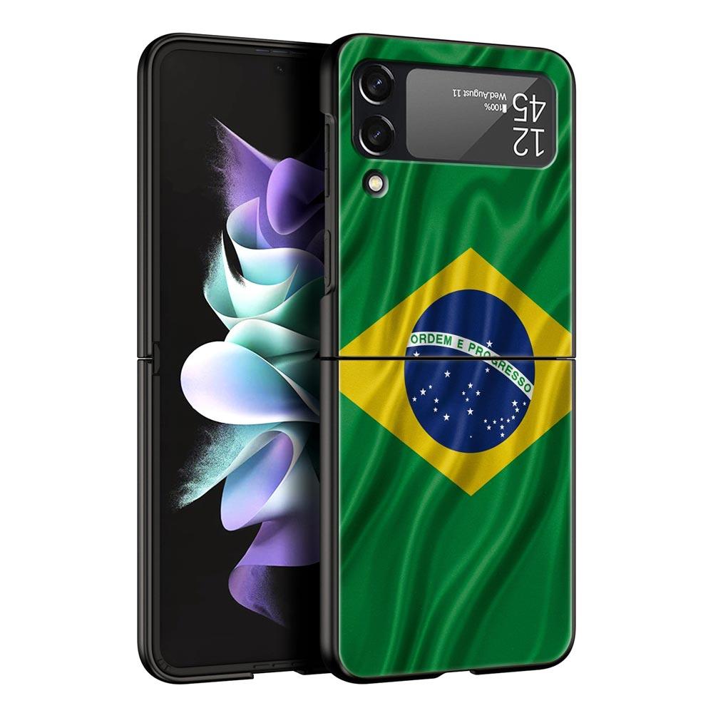 Phone Case for Samsung Galaxy Z Flip 3 4 5 6 7 Folding Black Shell For Samsung Z Flip4 Flip5 PC Hard Cover Large Brazil Flag