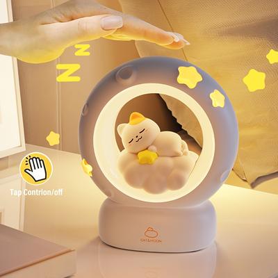 USB Rechargeable Sleeping Cat Night Light - 3 Levels of Brightness, Touch Control, Removable Base, LED Desk Lamp for Bedroom and Living Room Decor