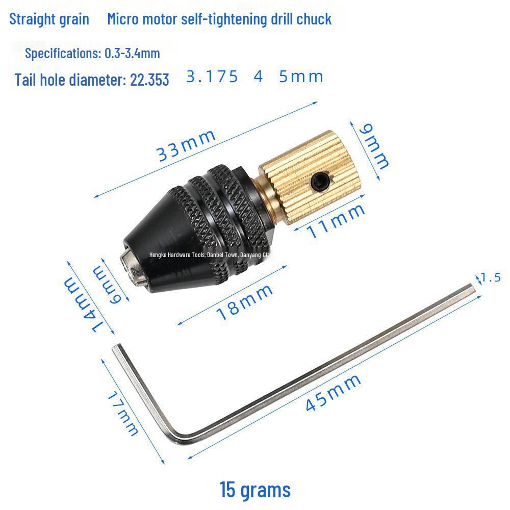 Compact Self-Tightening Drill Chuck, Brass, 2.35/3.175mm Shaft, DIY 0.3-3.2mm