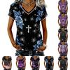 T-shirt décontracté à col en V et manches courtes pour femme - Haut à enfiler avec imprimé Halloween