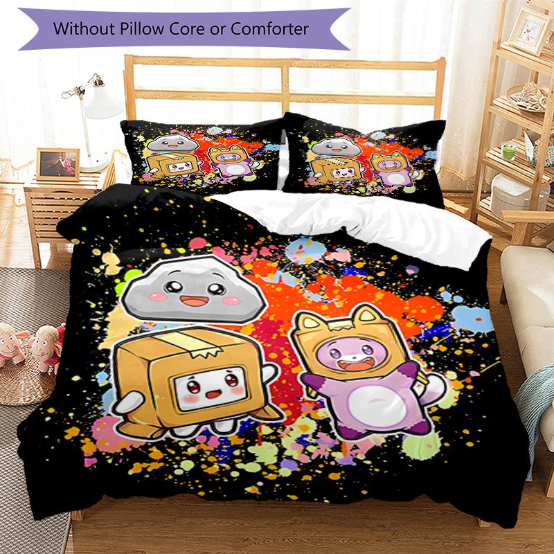 3pcs Lankybox Foxy and Rocky Pattern Bedding Set Duvet Cover Set Includes Duvet Cover &pillowcases, Perfect All Season Bedroom Decoration & Gift