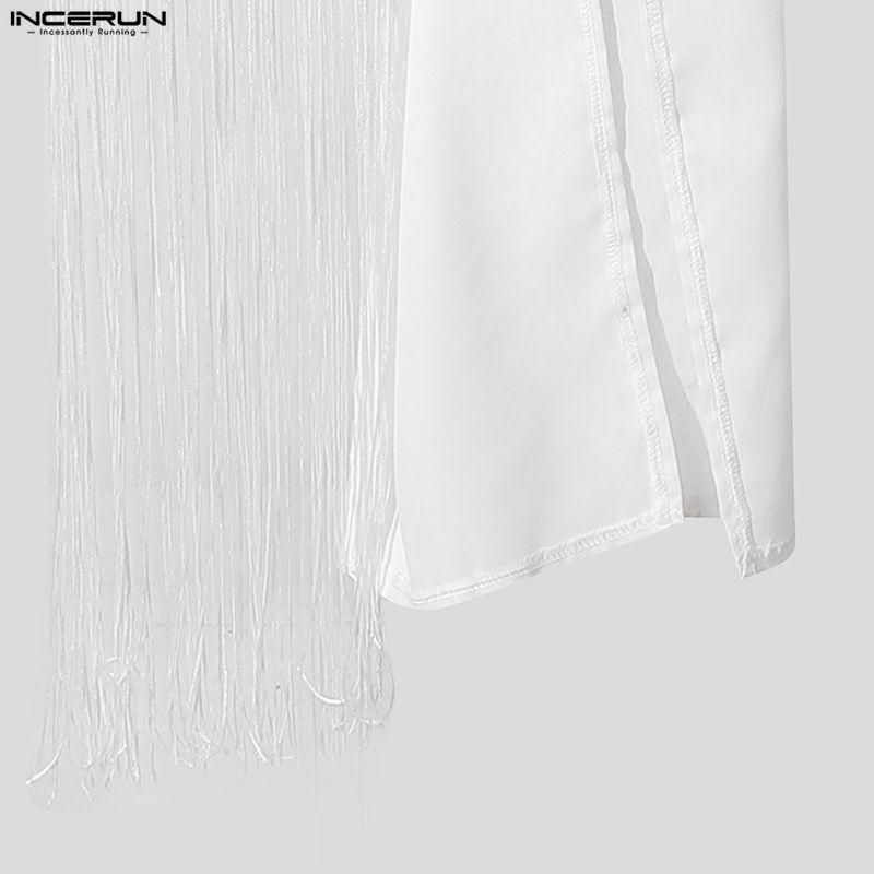 INCERUN Herren Reverskragen Langarm Überkreuzt Vorne Cropped Lässige Quasten Hemden Oberteile