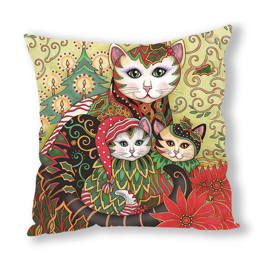 Cute Cartoon Animal Oil Painting Cat Cushion Cover Decorative Office Sofa Pillowcase Home Decor Pillowcase