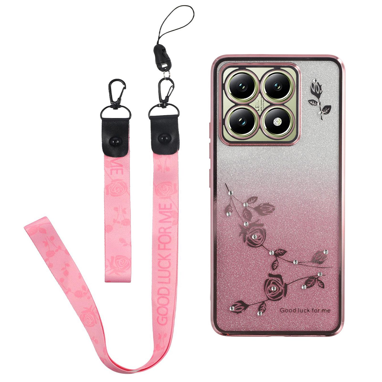 KADEM For Xiaomi 14T Case Flower Pattern TPU Gradient Phone Cover with Lanyards A