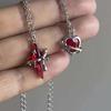 2Pcs Versatile Red Heart Crucifix Necklace Comfortable Alloy Neck Jewelry Clavicle Chain for Casual or Formal Outfits