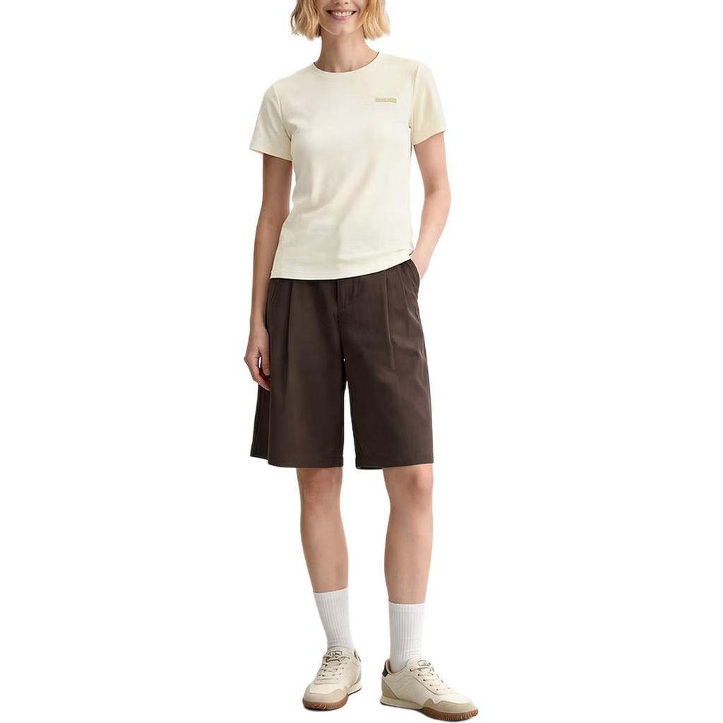 Skechers Solid Color Mid-Rise Button Casual Shorts Women Shorts L226W113-05U5