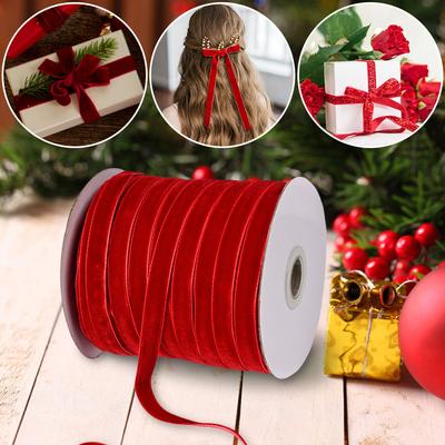 50 Yards Velvet Ribbon Single Face Ribbons Velvet Christmas Ribbon for Wedding Christmas Party Wrapping DIY Crafts