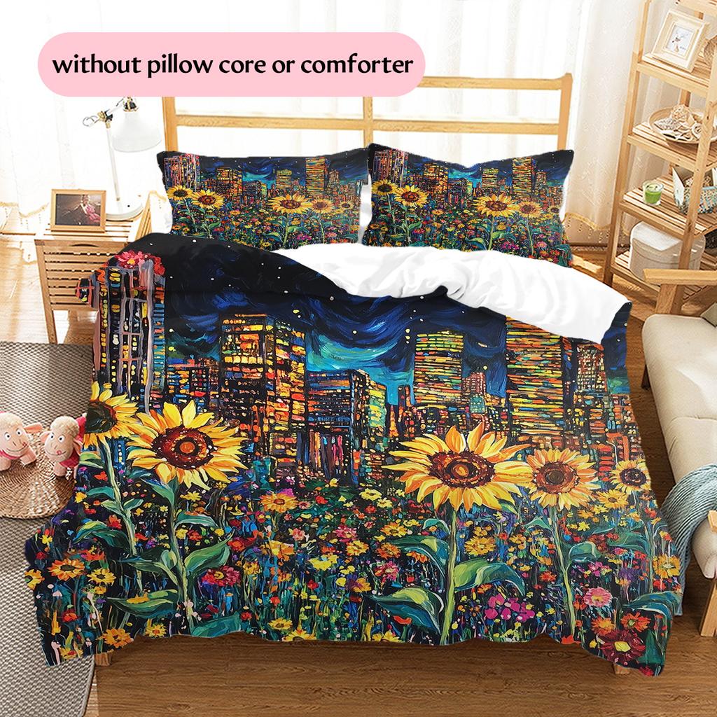 Sunflower Pattern Bedding Quilt Set Home Decoration Gift (1 * duvet cover + 2 * pillowcase without core)