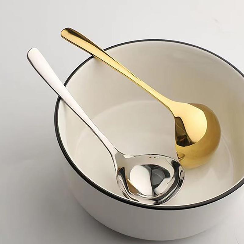 1 stk 304 Rustfritt Stål Dyp Fortykket Skje Langt Håndtak Husholdnings Drikkeskje Stort Hode Rund Skje Grøtskje