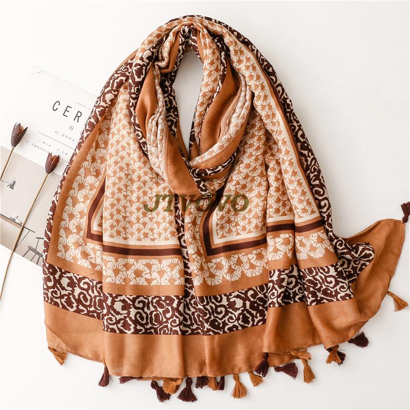 Soft Linen Cotton Scarf Shawls Women Luxury Premium Foulard Femme Long Spotted leopard print Tassel Scarfs Scarves Echarpe