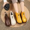 Cowhide Cotton Shoes, Flat-bottomed Wool Short Boots, Women's Winter Plus Velvet Warm Boots, Soft-soled Non-slip Leather Boots