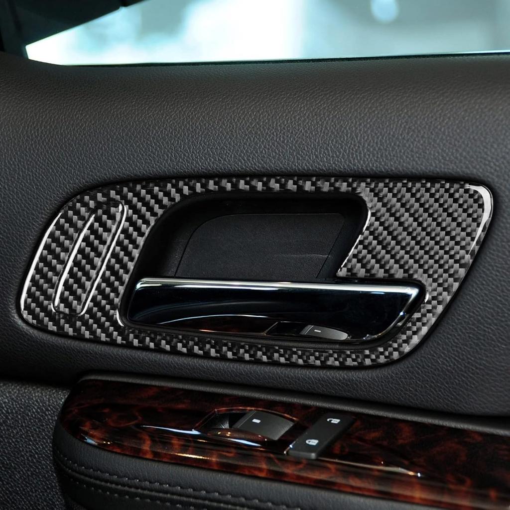 Real Glossy Black Carbon Fiber Sticker Car Inner Door Pull Handle Frame Anti-Collision Cover Trim Compatible with Chevrolet Avalanche/Silverado LTZ