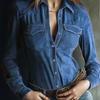 Women Turn Down Collar Long Sleeve Off Shoulder Straight Fit Office Shirt