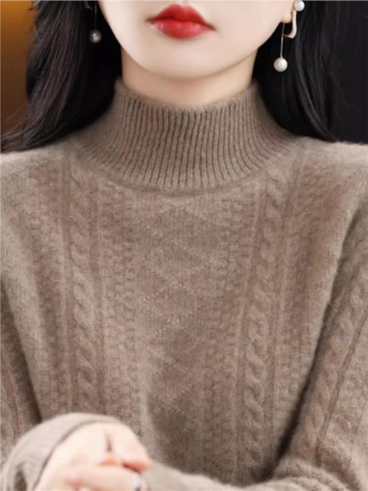 Women's Solid Mock Neck Long Sleeve Sweater for Fall & Winter