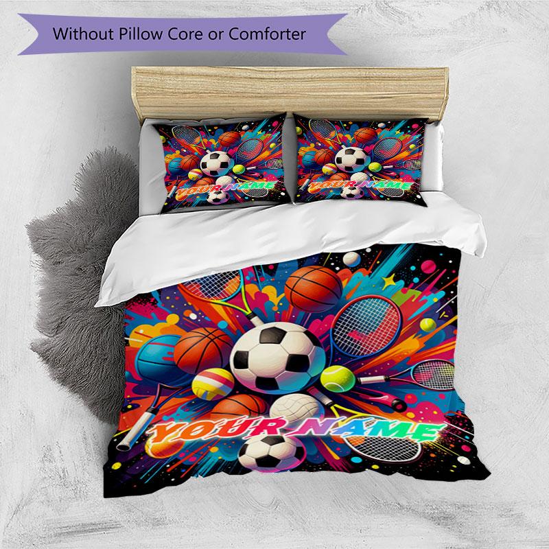 3PC Custom Name Sports Ball Celebration Bedding Set Duvet Cover Closure Includes 1 Duvet Cover & 2 Pillowcases for Bedroom