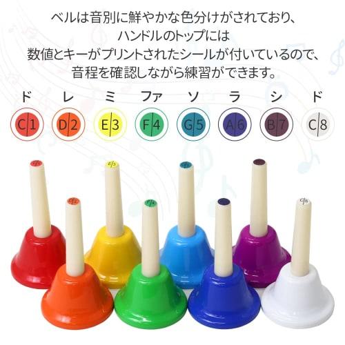 UPstore Music Bells, Hand Bells, Colored Hand Type, 8-Note Set, Beginner's, Practice, Kids' Educational Toy