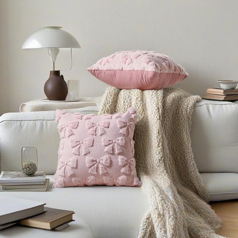 Plush Bow Throw Pillow Cover 45x45in Modern Minimalist Living Room Home Decor
