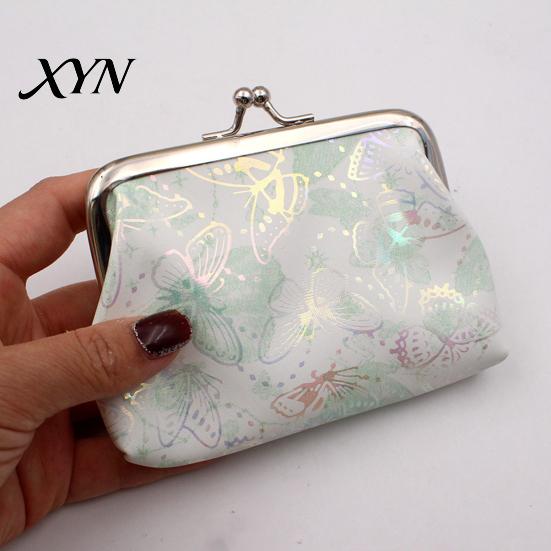 Women Small Coin Organizer Butterfly Print Purse, Change Gradient Kiss Lock Closure Pouch for Coins Cards Cash Elegant