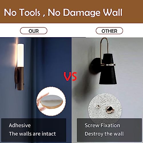 LANDGOO Motion Sensor Night Light, Magnetic Body Sensor, Hallway Rechargeable LED Light, Portable Staircase Light, Wooden Wall Sconce, Battery-Powered