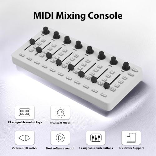 Btuty MIDI Control USB MIDI Controller Mixer, MIDI Mixing Console with 43 Buttons, 8 Knobs, and 8 Push Buttons, BT Connection, Battery/Type-C Power Su