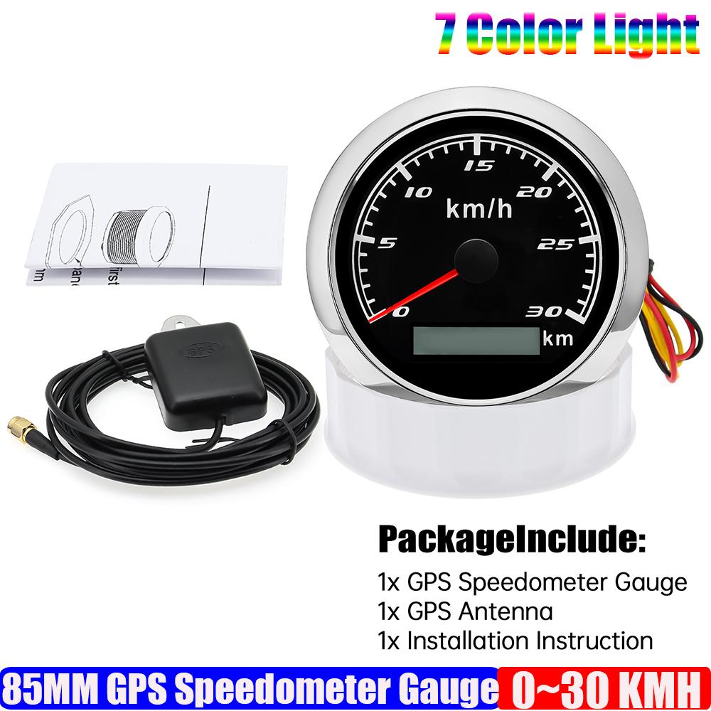 Auto KFZ Marine Boot 85mm GPS Tachometer Anzeige mit GPS Antenne 7 Farben Hintergrundbeleuchtung Geschwindigkeitsmesser 30KMH,60KMH,120KMH,200KMH,300KMH
