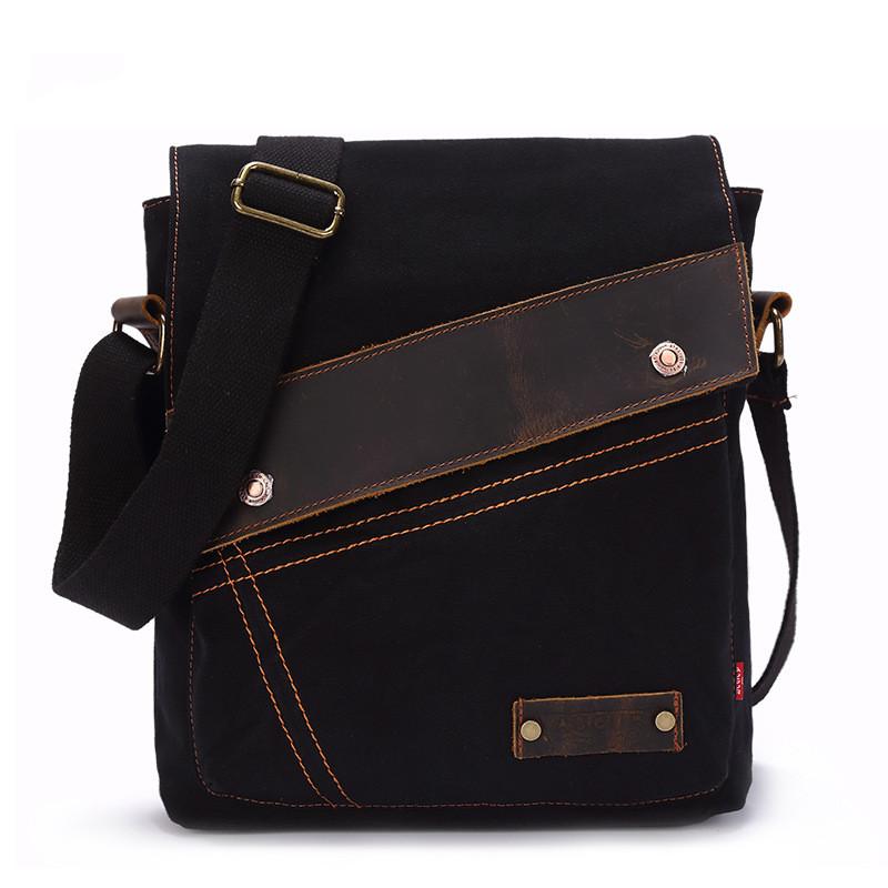 Shoulder Crossbody Bag For Men Canvas Larage Capacity Luxury Messenger Bags Commute Handbags Canvas Small Satchels Male Bags чёрный