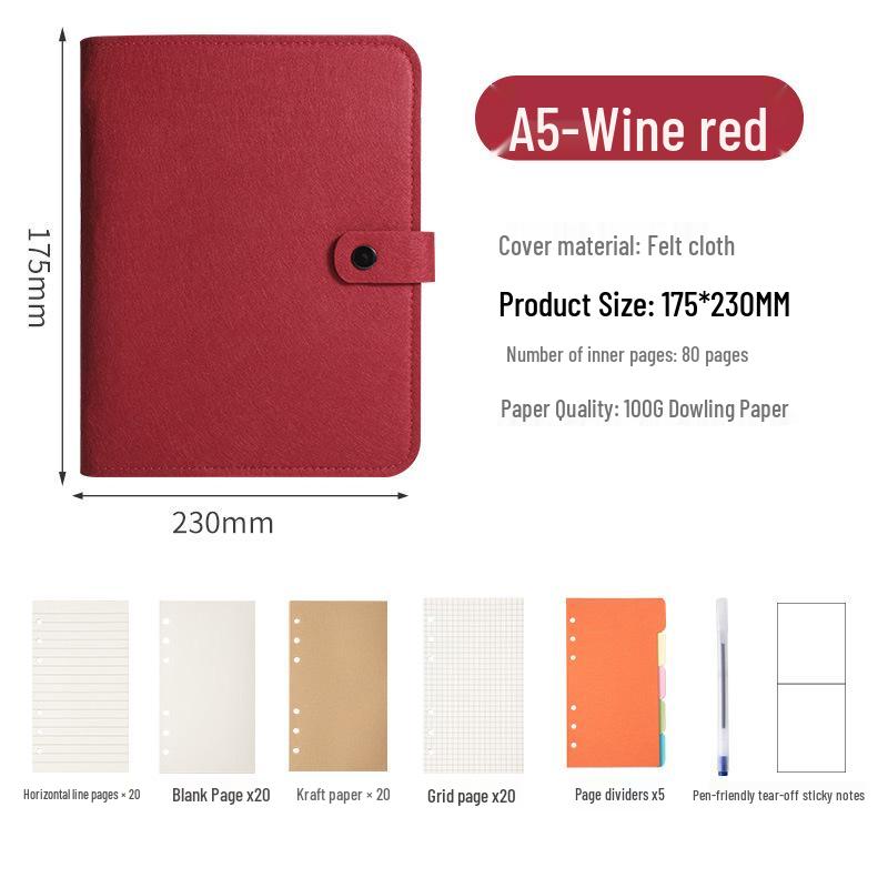 Available: A5/A6 Felt Loose-Leaf Notebook - Retro Original Planner with Buckle, Simple Stylish Stationery.