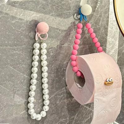 Dopamine Beaded Tissue Holder Wall-Mounted Multifunctional Toilet Paper Holder Punch-Free Paper Storage Organizer