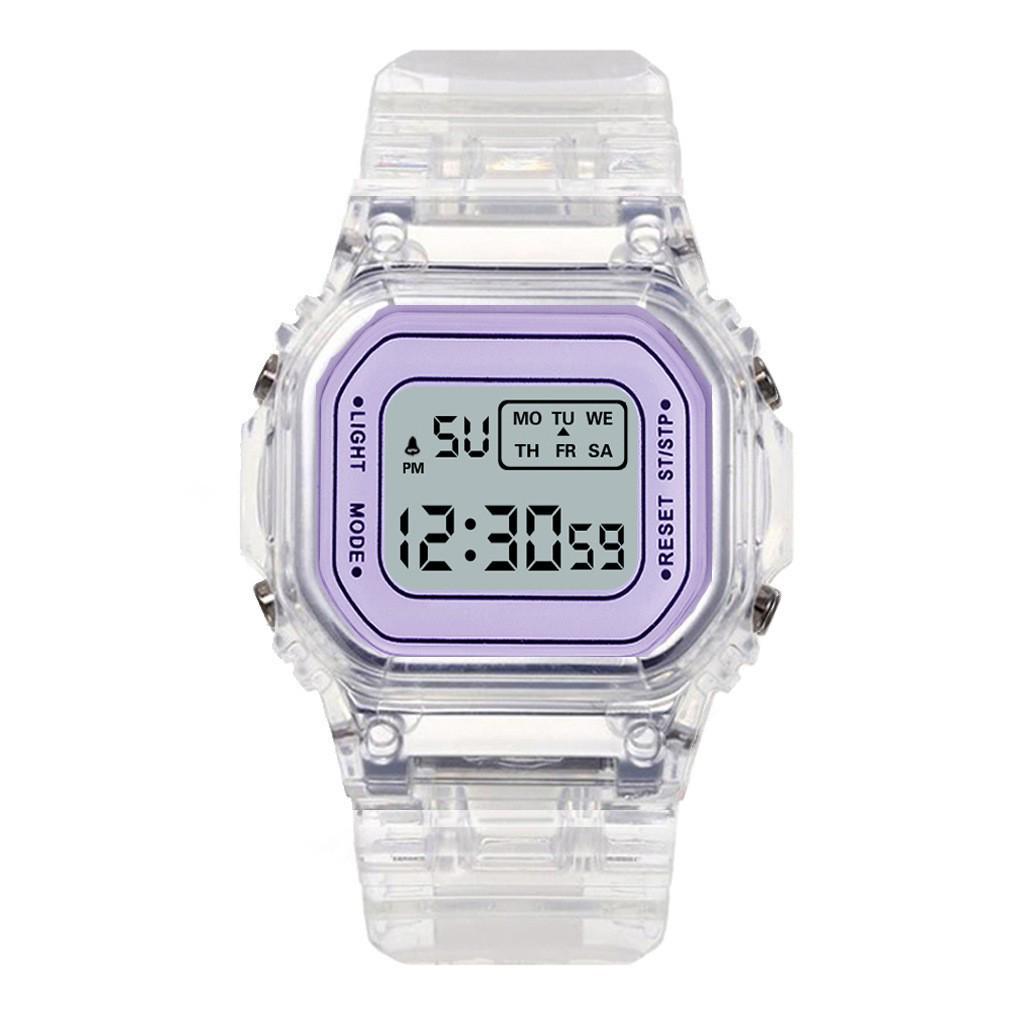 Reloj Deportivo Cuadrado Transparente Estilo Influencer de Moda para Mujer, Diseño LED Resistente al Agua