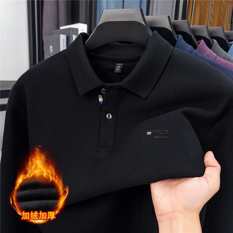 New Winter Arrival: Men's Fleece-Lined Polo Shirt ,Solid Color, Loose Fit, Casual & Versatile Men's Wear