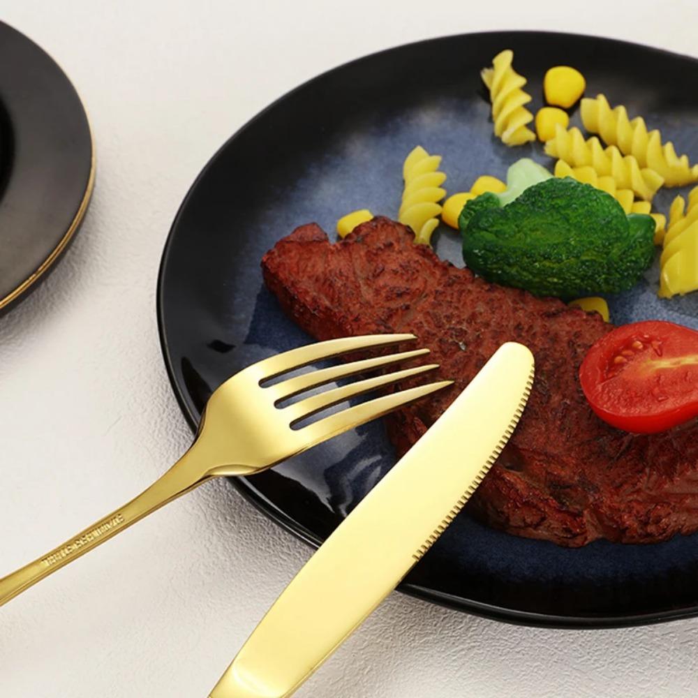 6/30pcs Gold Embossed High-end Stainless Steel Tableware Huangting Western Steak Knife and Fork Spoon Dessert Spoon and Fork