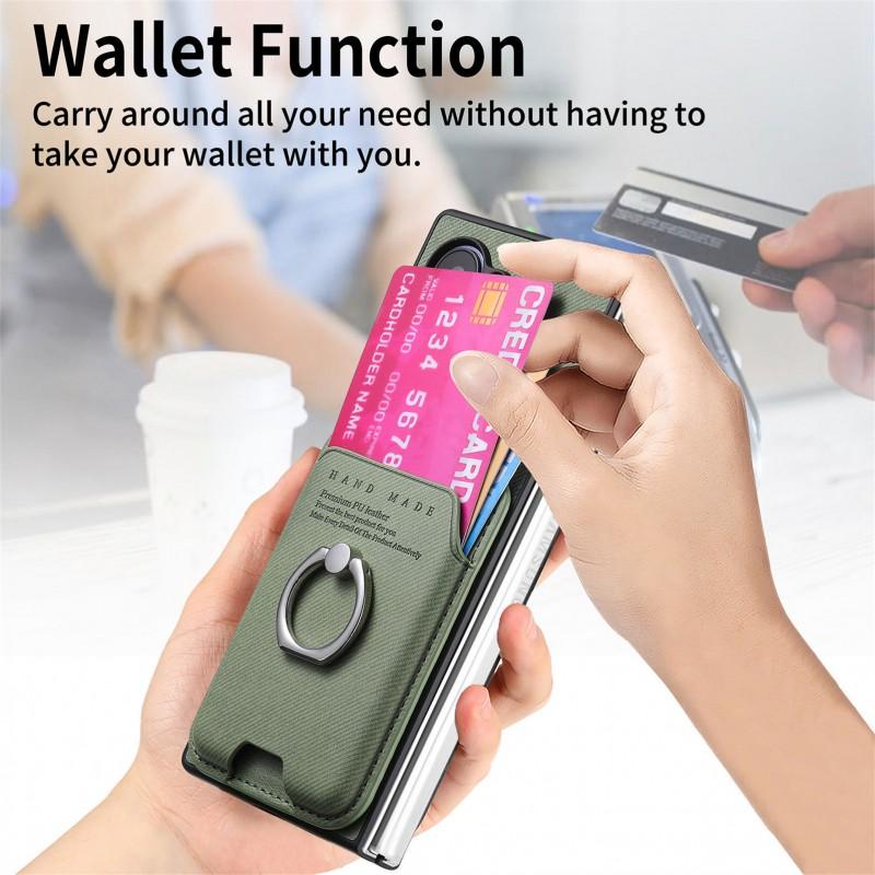 Magnetic Card Holder Phone Case With Ring Stand Galaxy Z Fold8 Ultra Fold7 Fold6 Fold5 Fold4 Honor V6 PU