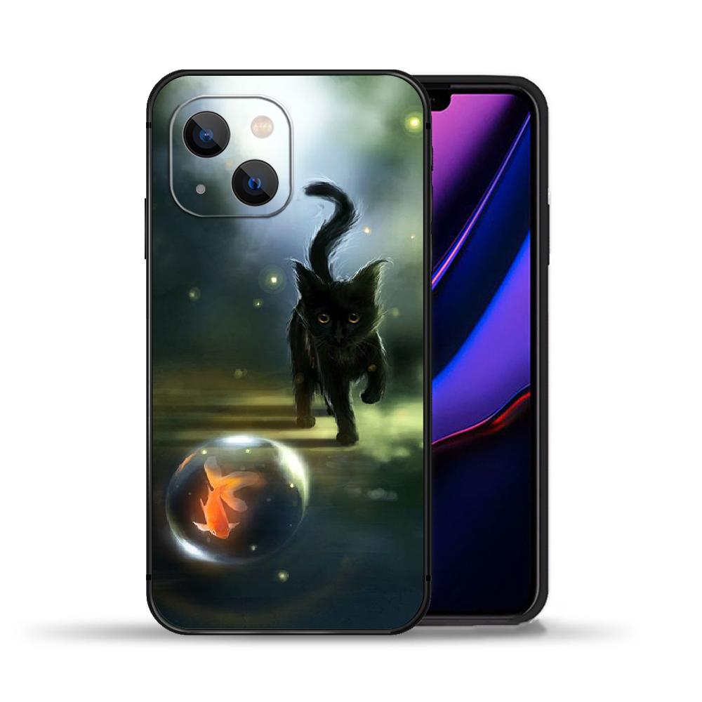 Black Cat Phone Case For iPhone Samsung Galaxy Redmi Xiaomi Oppo OnePlus Note S A 7 8 9 10 11 12 13 14 20 21 22 23 53 54 Pro Max Plus Ultra TPU Soft