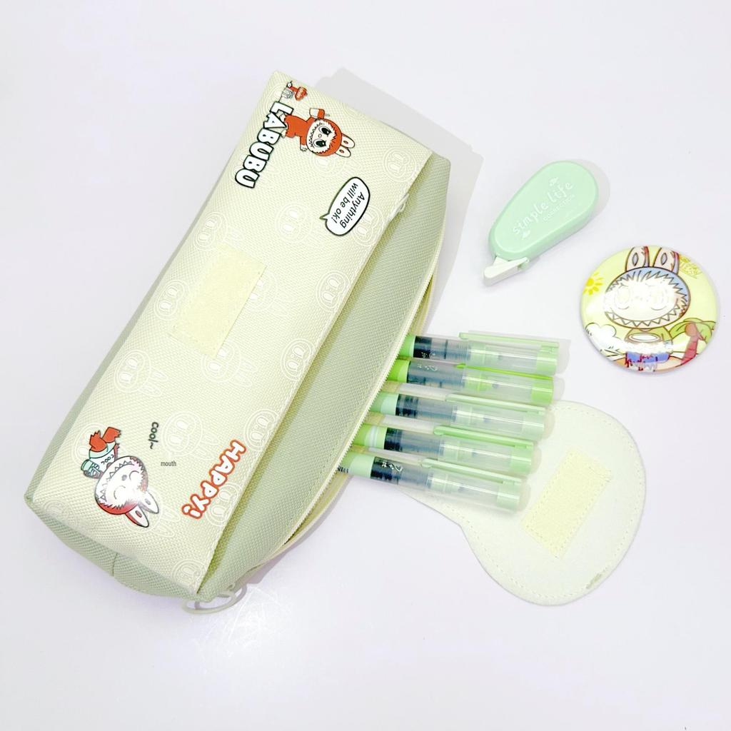 Cartoon Labubu Multi-Layer Pencil Case with Large Capacity & Magic Tape Closure