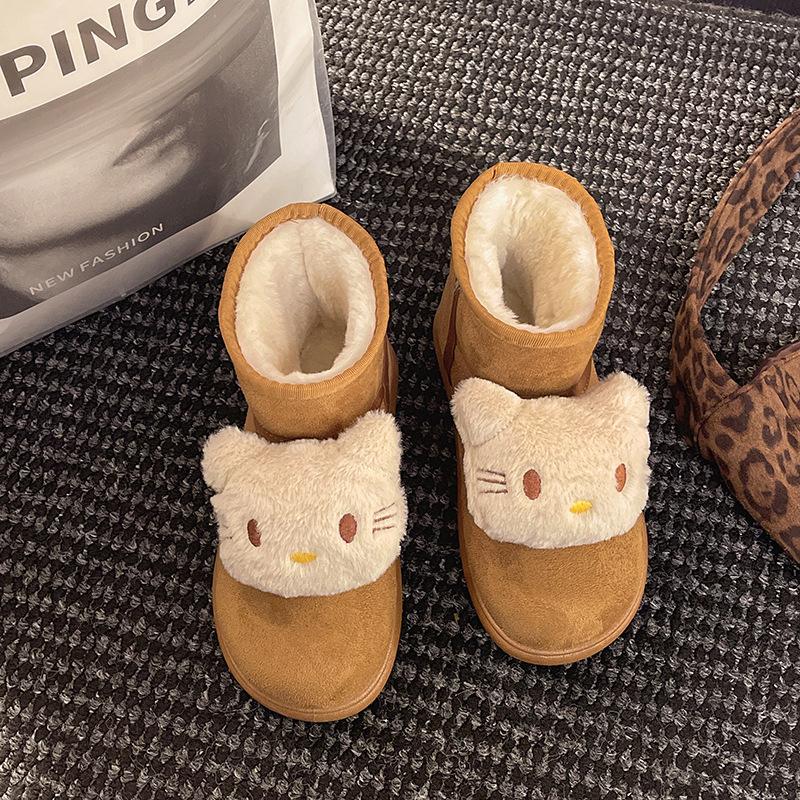 Women's Fashion Lightweight Thick Sole Winter Warm Fur One Snow Boots Padded Lining Non-slip Casual Sports Cotton Boots