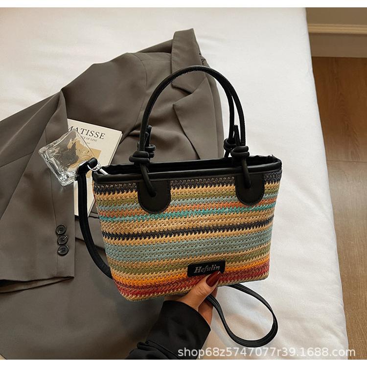 

Handwoven bags women s 2025 new trendy seaside vacation handbag shoulder messenger bag beach straw bag чёрный