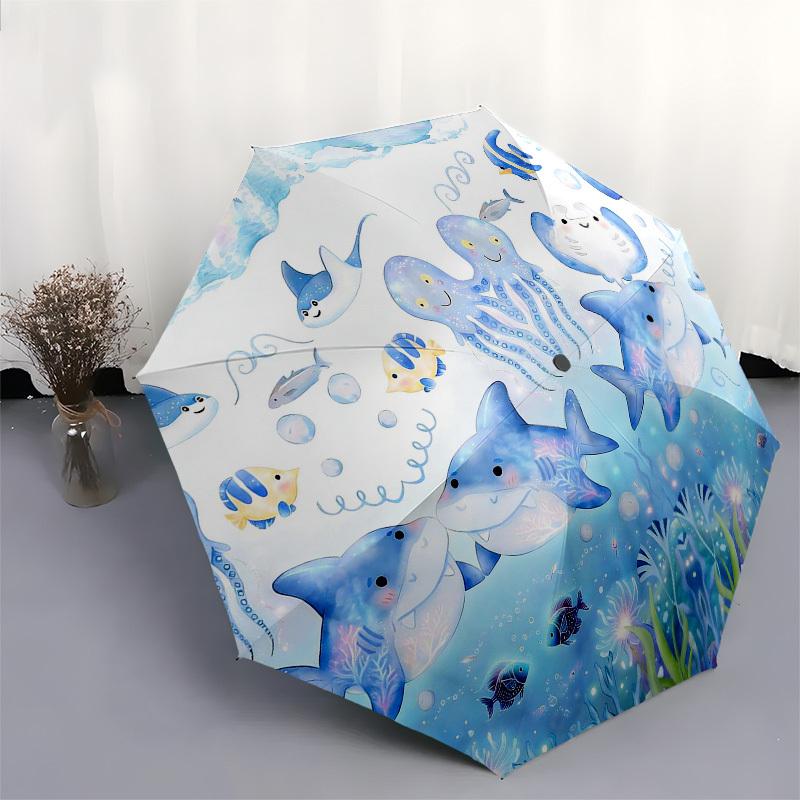 1PC Oceanic Creatures Marine Life Umbrella-8-Rib Reinforced, Automatic Open, Lightweight & Durable, Fashion Accessory for Outdoor, Beach L0357