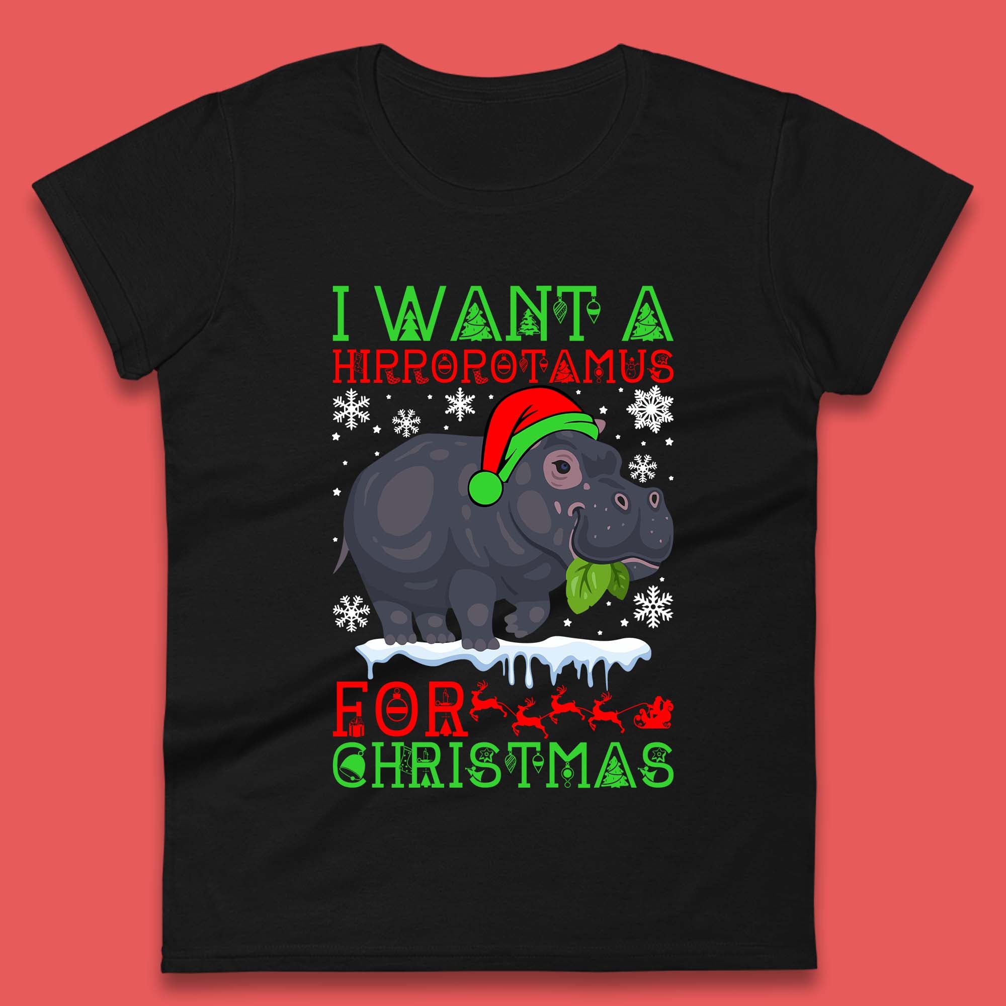 

I Want A Hippopotamus For Christmas Womens T-Shirt Mens Tops Tees Unisex 4XL