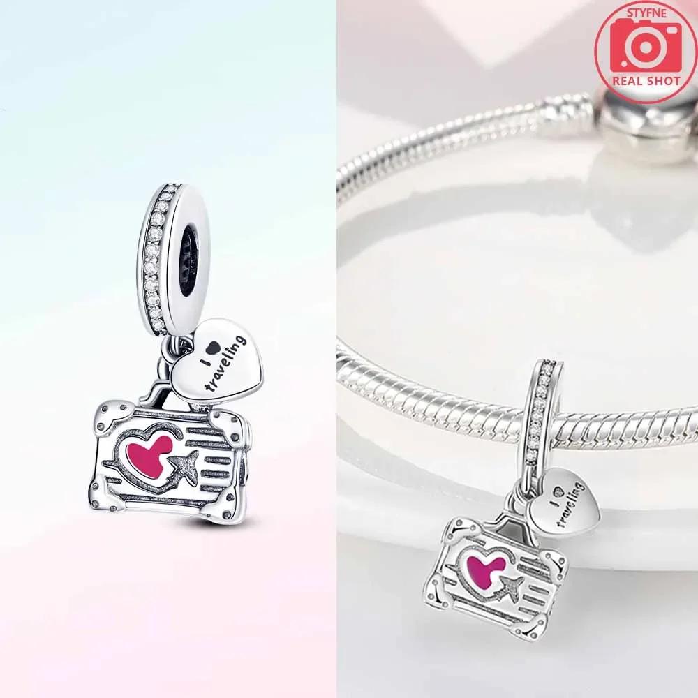 Copper Travel Series Suitcase Camera Airplane Hat Charms Fit Original Snake Chain Bracelet Diy For Women Jewelry Making Gift