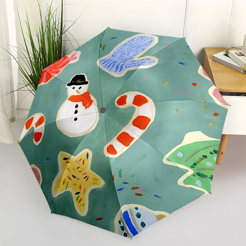 1pc Christmas Cookies Open/Close Folding Umbrella, All- Portable Umbrella for & Men, Stylish Accessory (Holiday Gift) 8-Rib yy251213114