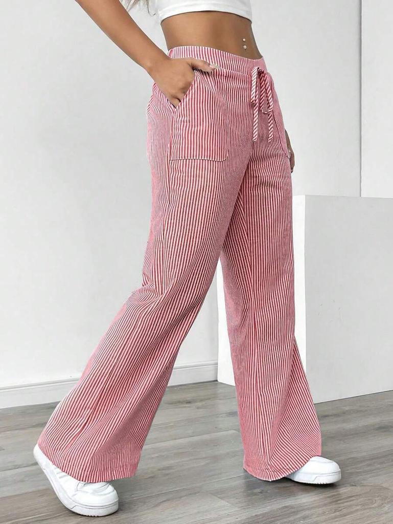 Women's Striped Drawstring Waist Wide Leg Pants in Multiple Colors