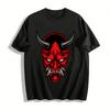 Japanese Red Hannya Mask Print T-shirt Cool Dark Style Top Pure Cotton T-shirt